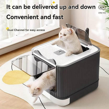 Large Enclosed Cat Litter Box with Lid - Covered Design for Odor Control & High Privacy, Easy Clean Modern Cat Toilet for Multiple Cats, Includes Garbage Bags, Extra Large Cat Litter Box Furniture