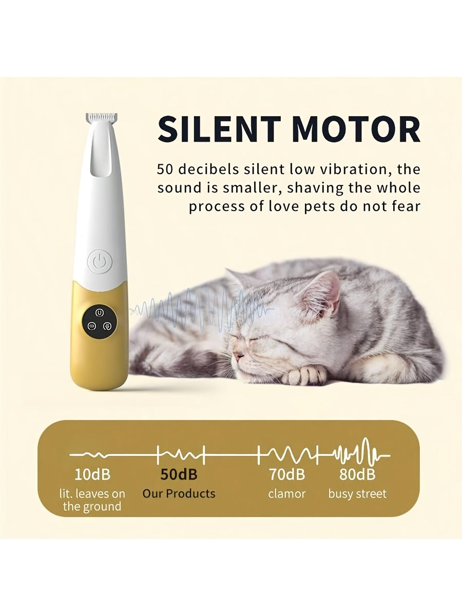 Cordless Quiet Dog Paw Trimmer with LED Light – Low-Noise Rechargeable Pet Hair Clipper for Paws, Face & Ears, Suitable for Small Dogs & Cats, Professional Grooming Tool