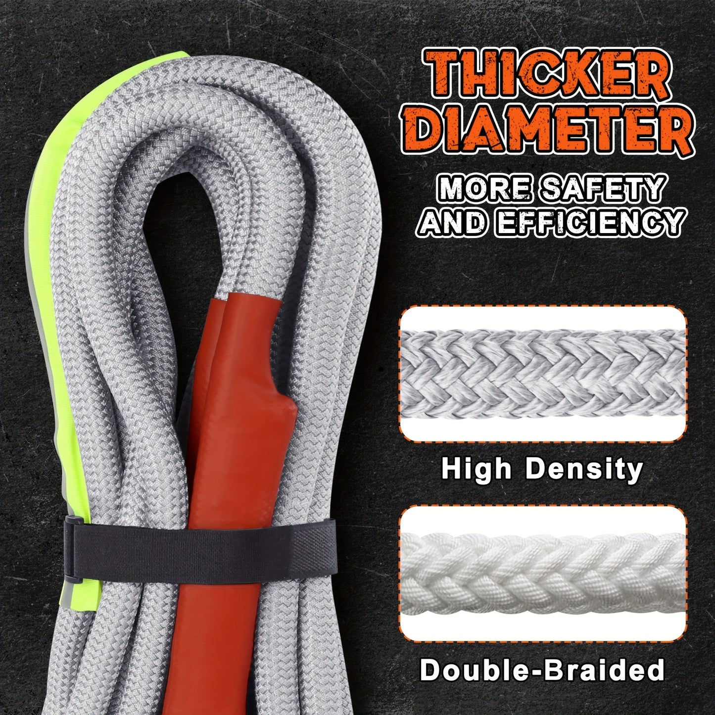 Heavy Duty Recovery Tow Rope Up to 44000 LBS Break Strength – Emergency Towing Strap with 2 D-Ring Shackles, Reflective Safety Flag & Storage Bag for Truck Jeep SUV ATV UTV Boat Off-Road Recovery