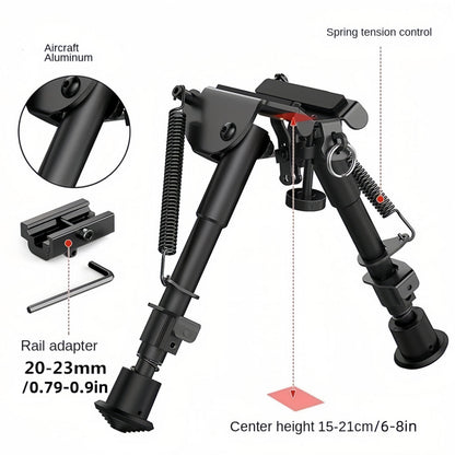 Adjustable Rifle Bipod 6-9 Inch 5 Height Settings Quick Release Adapter Foldable Retractable Lightweight Aluminum Alloy M-LOK Mount Rubber Feet for Hunting Shooting Outdoor Sports