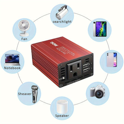 150W Car Power Inverter 12V DC to 110V AC Converter with Dual USB 3.1A Ports – Vehicle Adapter Plug for Laptop, Phone, Tablet, Road Trip Essentials