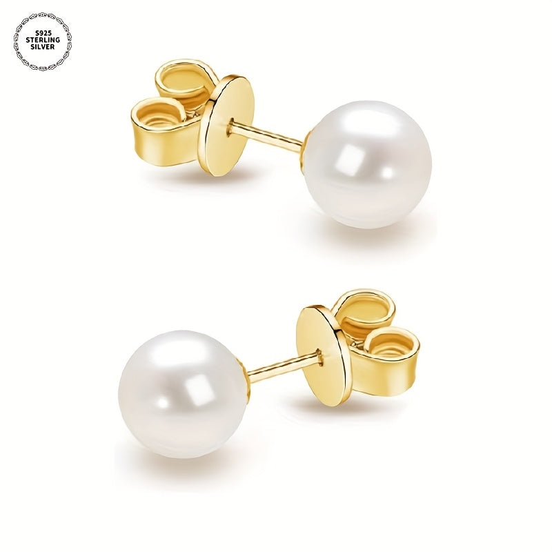 925 Sterling Silver Freshwater Pearl Stud Earrings for Women – 2 Pairs 7mm Hypoallergenic Classic Pearl Earrings, Elegant Jewelry Gift for Valentine’s Day Mother’s Day Birthday Anniversary