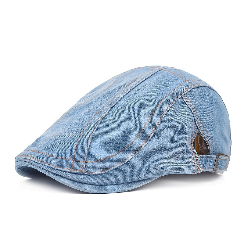 Washed Denim Beret Hat for Men & Women – Adjustable Vintage Newsboy Cap, Unisex Artist Hat for Spring & Summer – Perfect Match for Jeans & Casual Outfits