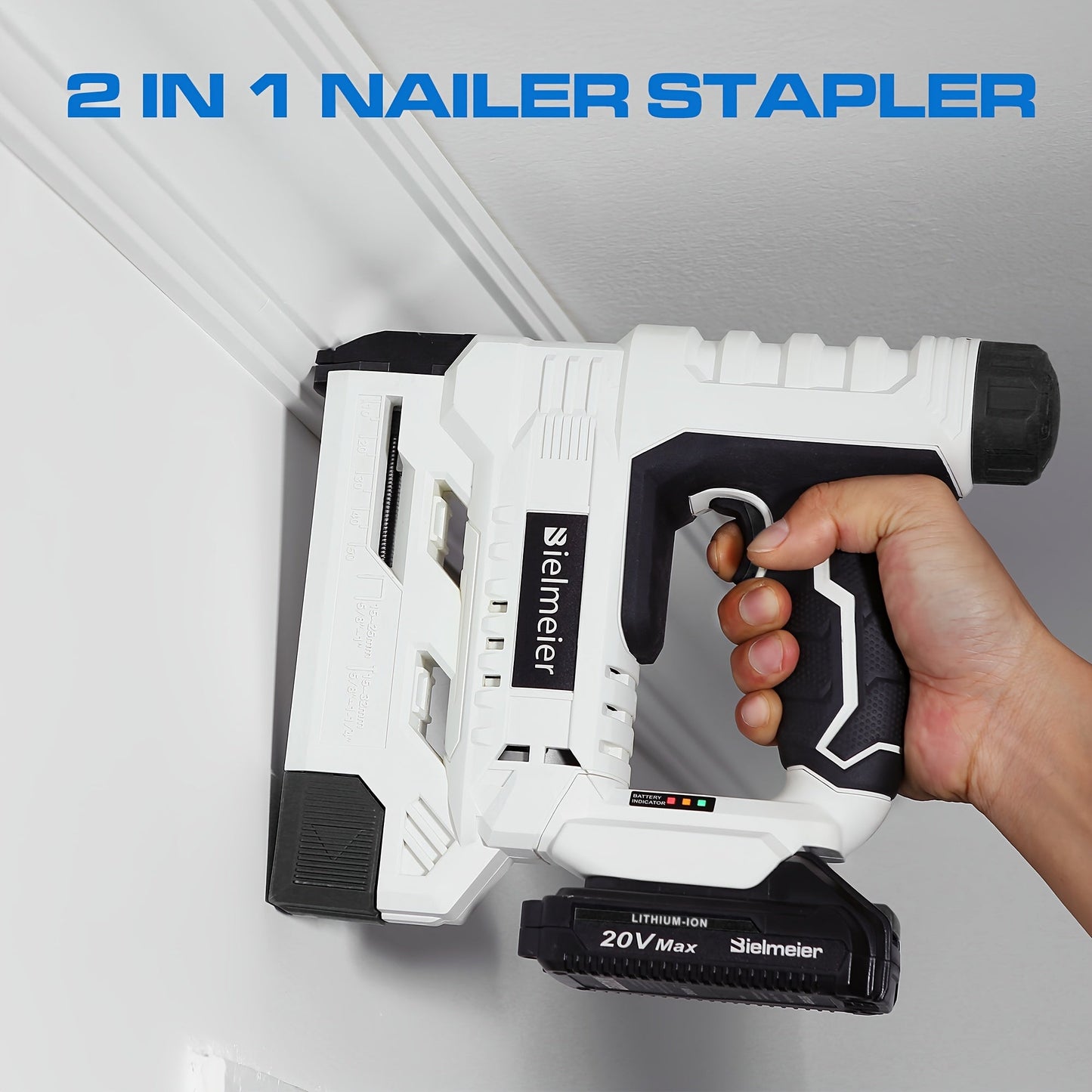 Cordless 2-in-1 Brad Nailer & Stapler Gun 20V – No Compressor Needed, Battery & Charger Included, Safety Guard, 1600/2000 Nails & Staples for Carpentry, Upholstery & DIY