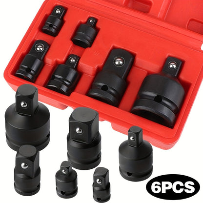 6-Piece Impact Adapter & Reducer Set 1/4" to 3/4" Drive – Chrome-Moly Steel Female-to-Male Air Square Drive Conversion Wrench Kit with Ball-Retaining Lock & Protective Cover for Auto Repair