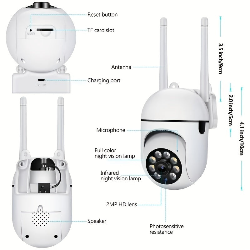 WiFi Security Camera 2-Pack 3MP Full HD - Night Vision, 2-Way Audio, Motion Detection & Real-Time Alerts, IP54 Waterproof Indoor Outdoor Surveillance Camera with App Remote Access & USB