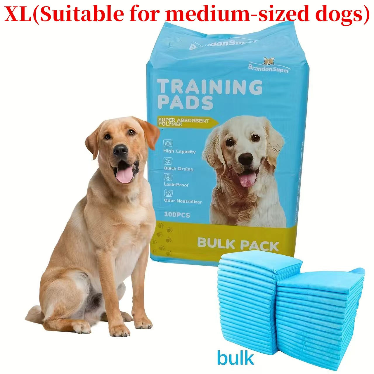 XXXL Dog Pee Pads 80+20 Bonus Pack – 6-Layer Odor-Resistant Leak-Proof Disposable Training Pads for Small Large & Elderly Dogs, Two Sizes 23x23 or 29x35 Inch, 100 Total Pads