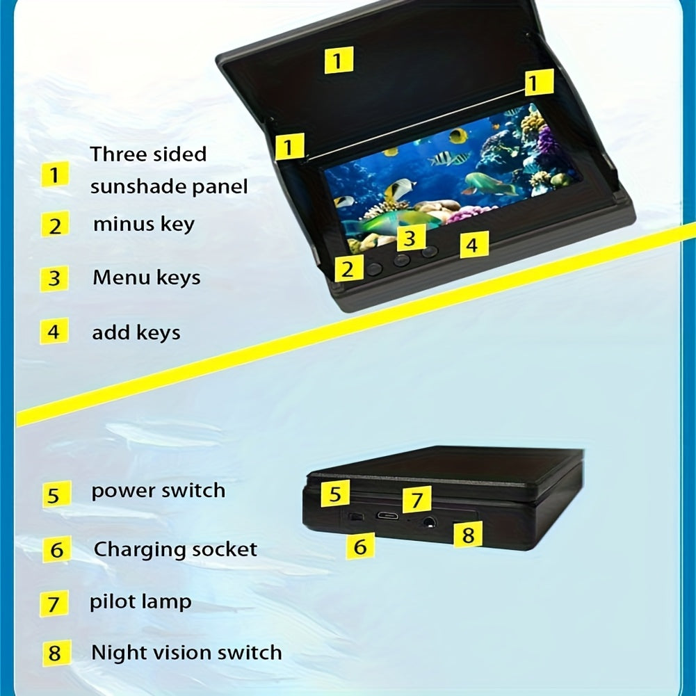 Fish Finder with HD Underwater Camera 4.3 Inch Screen 140° Wide Angle Lens Fish-Attracting Light – Portable Viewing Set for Ice Fishing Lake River Dock