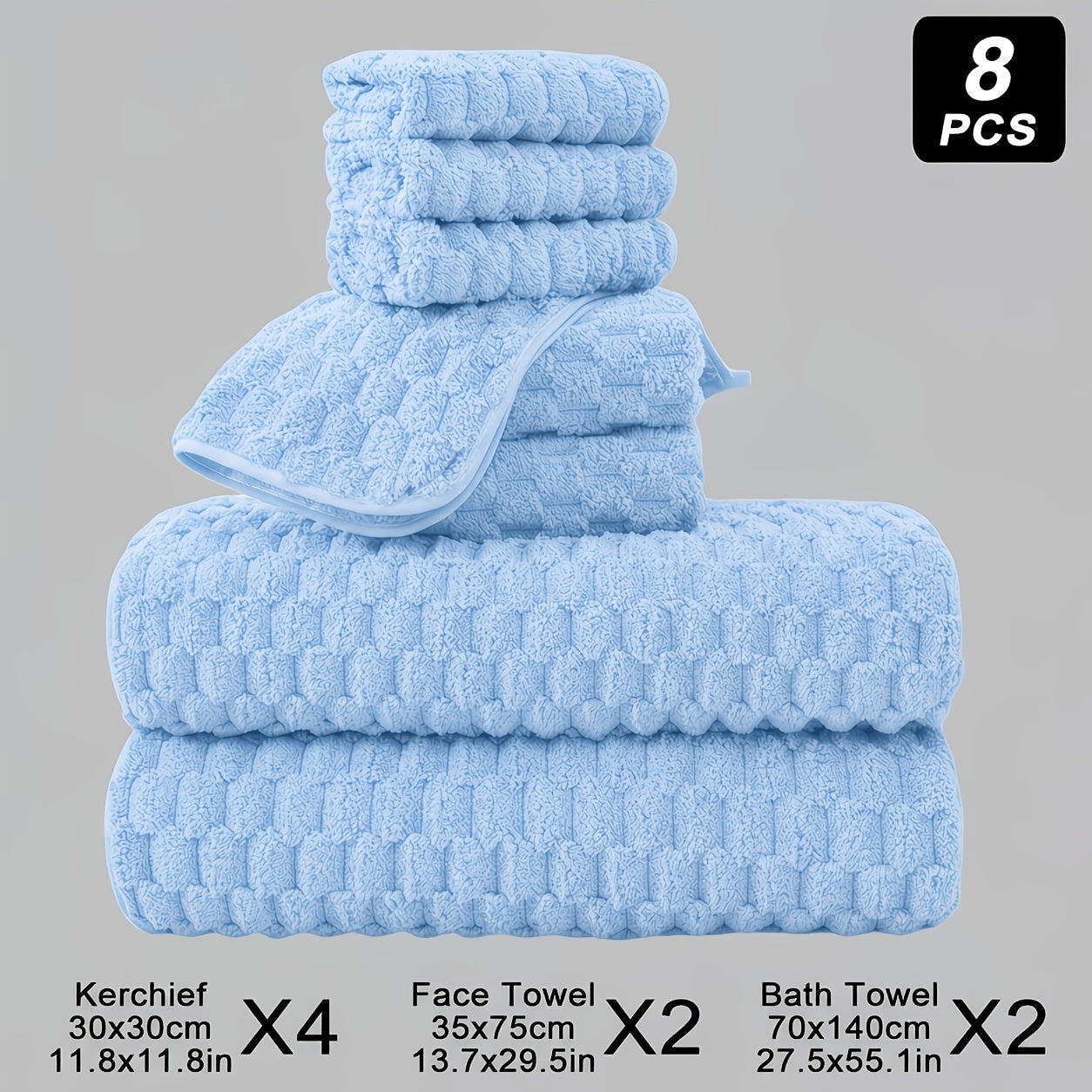 Waffle Weave Bath Towels 4-Pack & 8-Pack Ultra-Soft Quick-Dry Microfiber – Super Absorbent 281g/m² 80/20 Polyamide Spa Gym Travel Towels, Lint-Free Antimicrobial, Multiple Colors