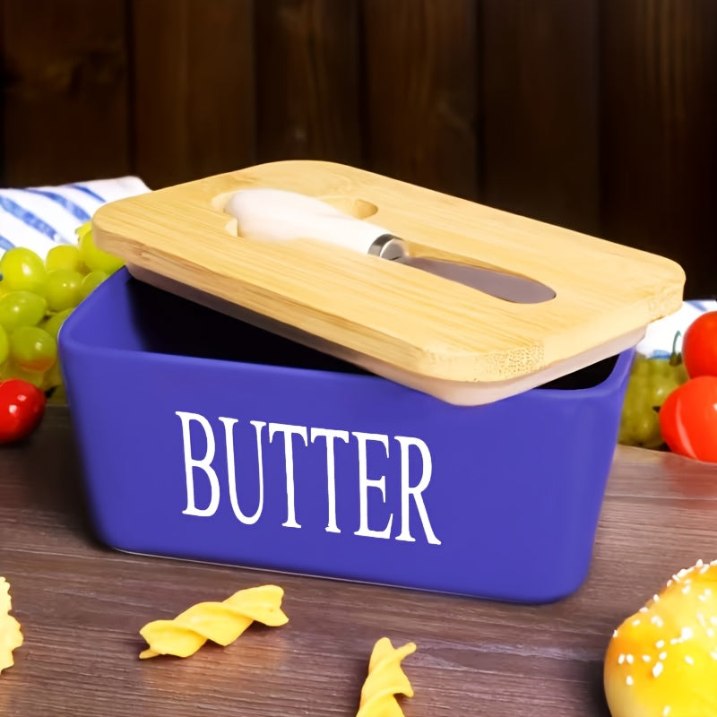 Luxury Large Ceramic Butter Dish with Lid & Butter Knife – Airtight Countertop Butter Keeper, Easy-Clean Design, Elegant Kitchen Accessory & Perfect Housewarming Gift for Butter Lovers