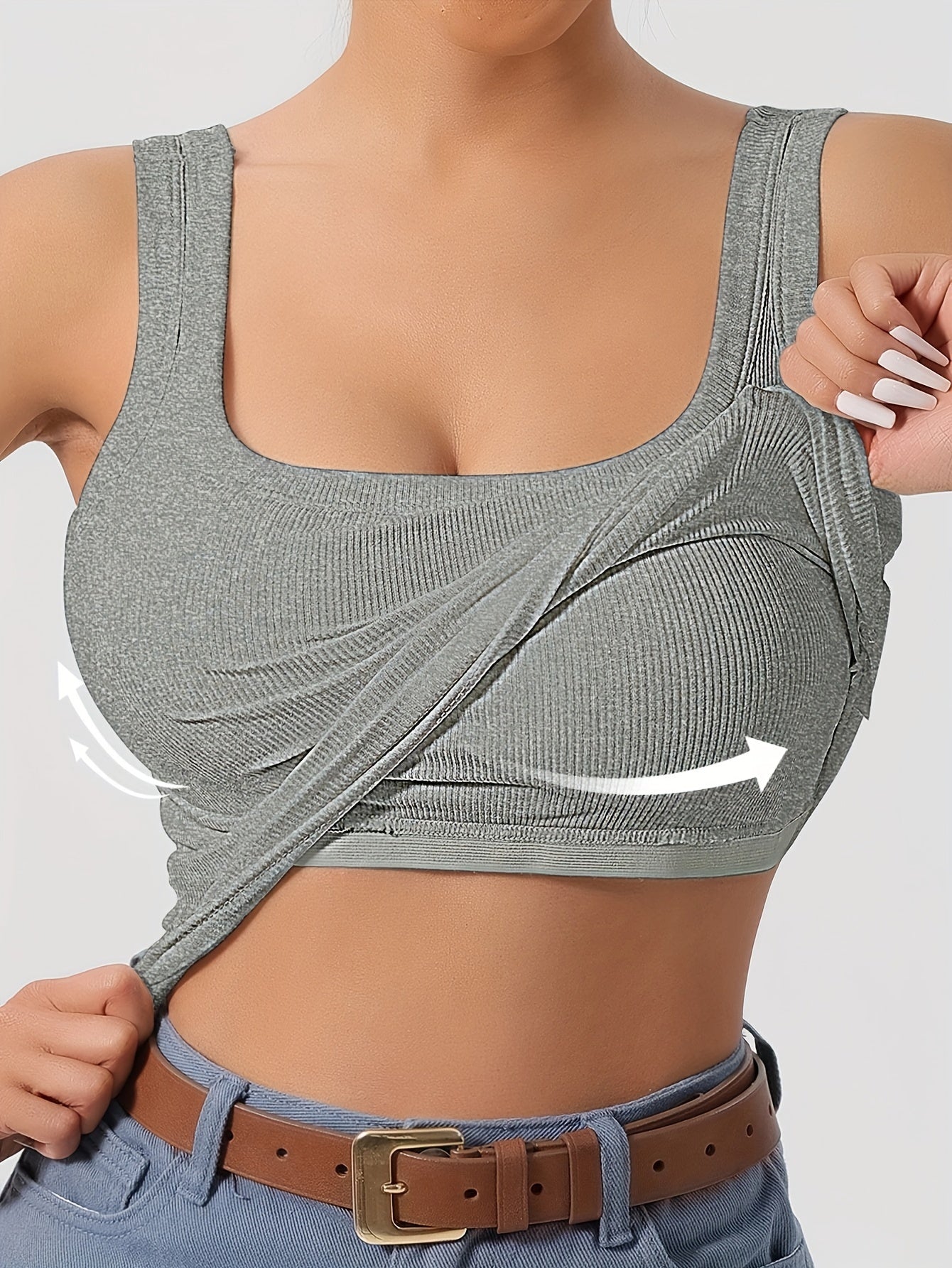 Women's Scoop Neck Tank Top Removable Chest Padding Slim Fit Casual Summer Sleeveless Top 8 Colors XS-XL Built-In Bra