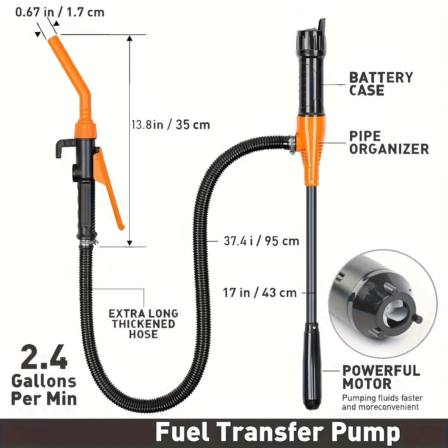 Electric Siphon Pump 2-Pack Battery Operated 2.6 GPM Fuel Transfer – 35.6" Hose, 12000 RPM Motor, Portable Liquid Transfer for Gas, Diesel, Oil & Water, Car, Boat, Generator & Lawn Mower