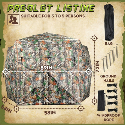 Pop-Up Hunting Blind 2-3 Person – 270° See-Through Design, Camouflage Ground Blind for Deer & Turkey Hunting, Easy Setup with Carrying Case