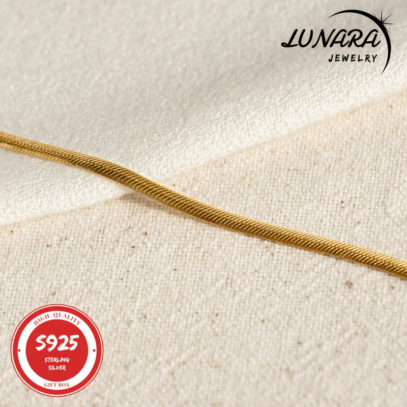 24K Gold Plated Herringbone Snake Chain Necklace 925 Sterling Silver 3.5mm Flat Chain for Women Men Gift Box Included 18-24 Inch