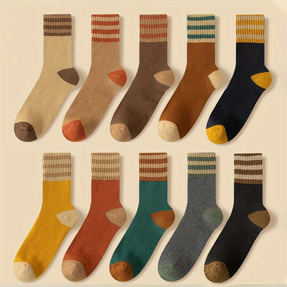 20 Pairs Winter Mid-Calf Socks Thick Plush Warm Striped Looped Socks for Women Men, Elastic Gusset Cozy Floor Socks for Skiing Snowboarding Cold Weather Outdoor Sports