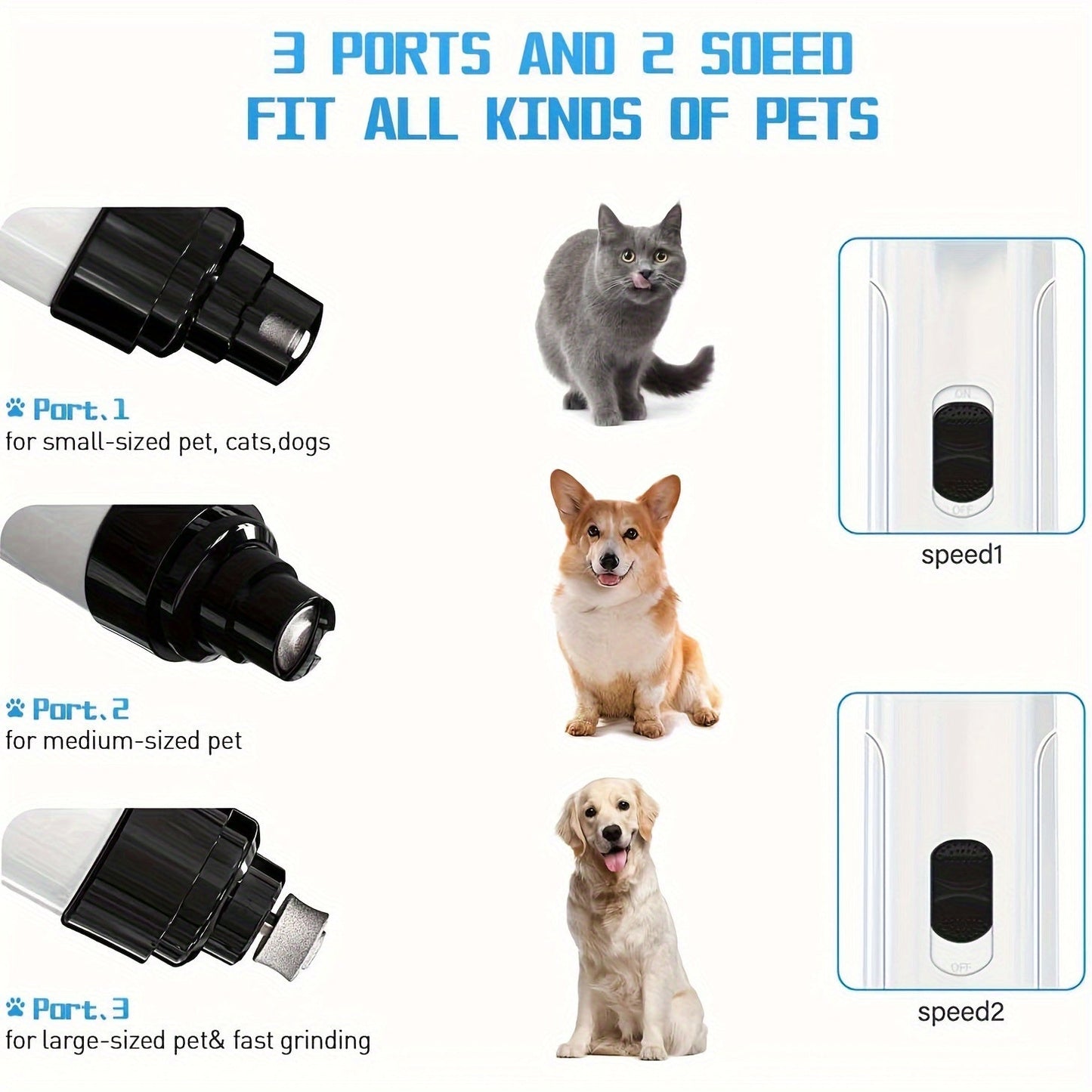 Electric Dog Nail Grinder Quiet Painless USB Rechargeable LED Screen Pet Grooming Tool