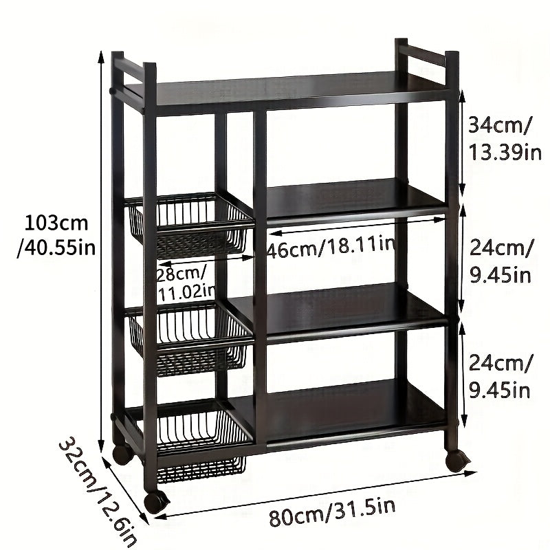 Rolling Metal Storage Cart with Wire Baskets & Wheels – Adjustable 3 or 4 Tier Movable Shelf Rack for Kitchen, Office, Garage & Pantry Organization, Sturdy Metal Organizer Cart with Locking Casters