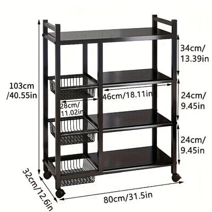 Rolling Metal Storage Cart with Wire Baskets & Wheels – Adjustable 3 or 4 Tier Movable Shelf Rack for Kitchen, Office, Garage & Pantry Organization, Sturdy Metal Organizer Cart with Locking Casters