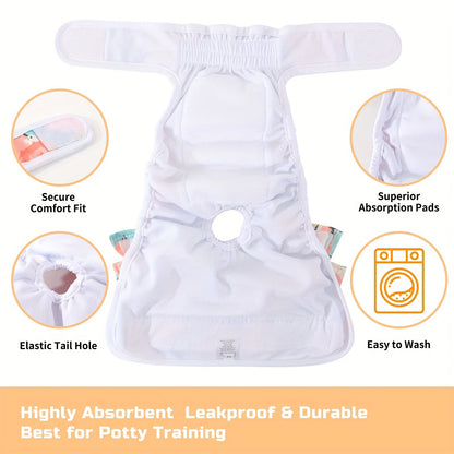 Washable Female Dog Diapers 3 Pack Reusable Highly Absorbent – Dog Period Panties for Female Dogs in Heat Incontinence & Puppy Training XS to L