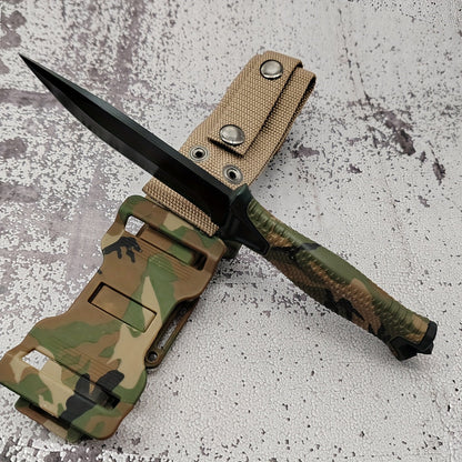 Outdoor Fixed Blade Knife – Stainless Steel Straight Blade, Non-Slip Handle, K-Type Sheath, EDC Hunting Fishing Camping Survival Knife, Camouflage, Multi-Purpose Field Tool for Men