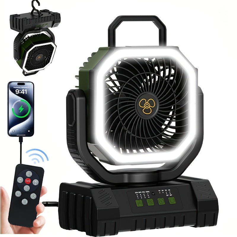 Battery Powered Camping Fan 20000mAh 59H Runtime – Rechargeable Portable Oscillating Fan with Remote, 4 Speeds, LED Light & Hook for Tent Outdoor Patio Garage Hurricane Power Outage