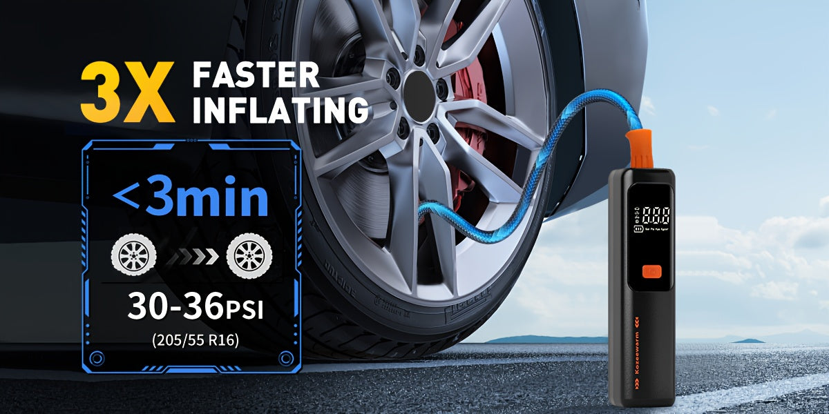 Cordless Tire Inflator Portable Air Compressor with Digital Pressure Gauge, USB Rechargeable, 3X Fast Inflation for Car, SUV, Truck, Bike, Motorcycle, Ball & Sports Equipment – Compact Auto Air Pump