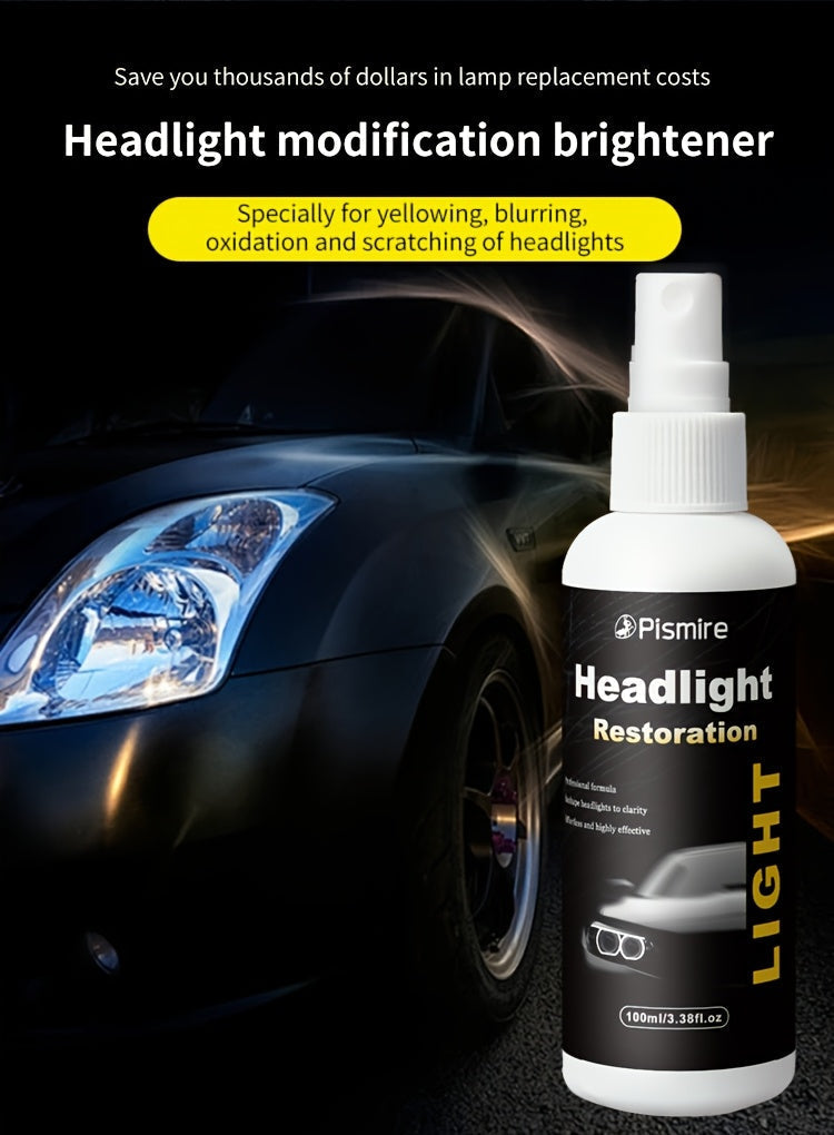 Ceramic Coating Headlight Restoration Spray 100ml – Advanced Ceramic Formula, No Polishing or Sanding Required, Spray-On Headlight Repair & Renovation Fluid, Restores Clarity Fast, Universal Fit for All Car Models, Headlight Cleaner & Protectant