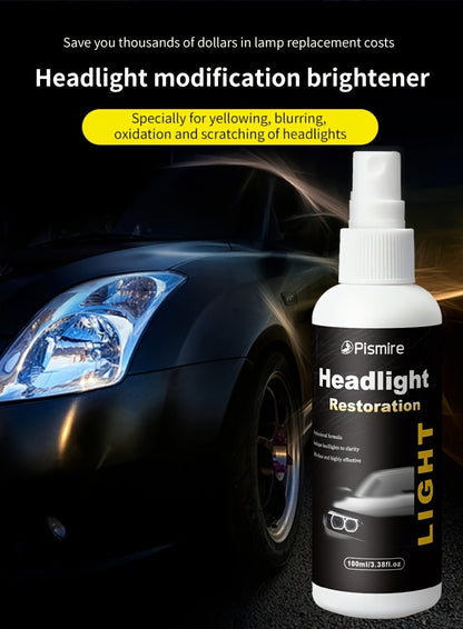 Ceramic Coating Headlight Restoration Spray 100ml – Advanced Ceramic Formula, No Polishing or Sanding Required, Spray-On Headlight Repair & Renovation Fluid, Restores Clarity Fast, Universal Fit for All Car Models, Headlight Cleaner & Protectant