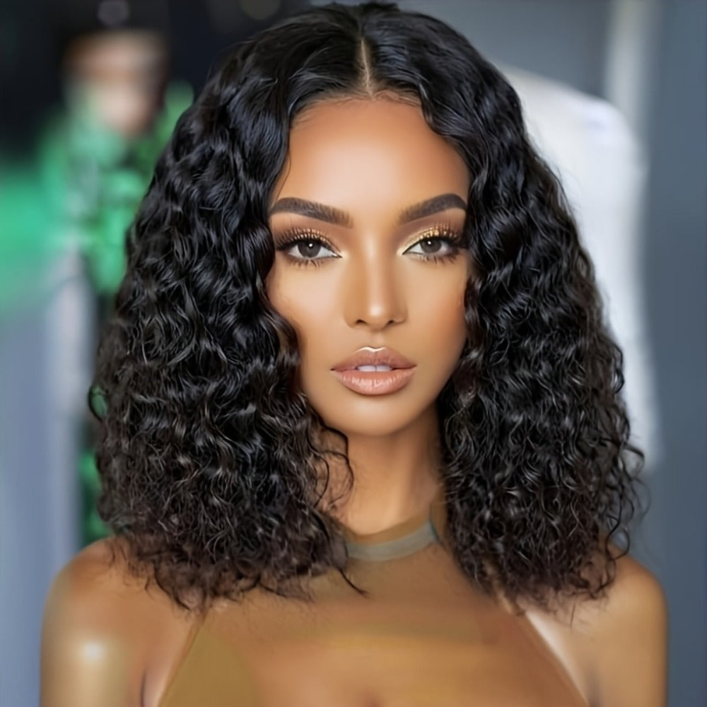 Glueless Brazilian Curly Short Wig for Women – Deep Wave Synthetic Hair, Natural Scalp Look, Breathable Cap, Light Beige, No Adhesive Needed for Daily Wear & Parties