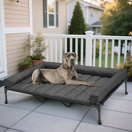 Cooling Elevated Dog Bed with Removable Pillow-Top Mat – Raised Bolster Dog Cot with Breathable Mesh Non-Slip Feet Dog Sofa Bed for Indoor & Outdoor Use
