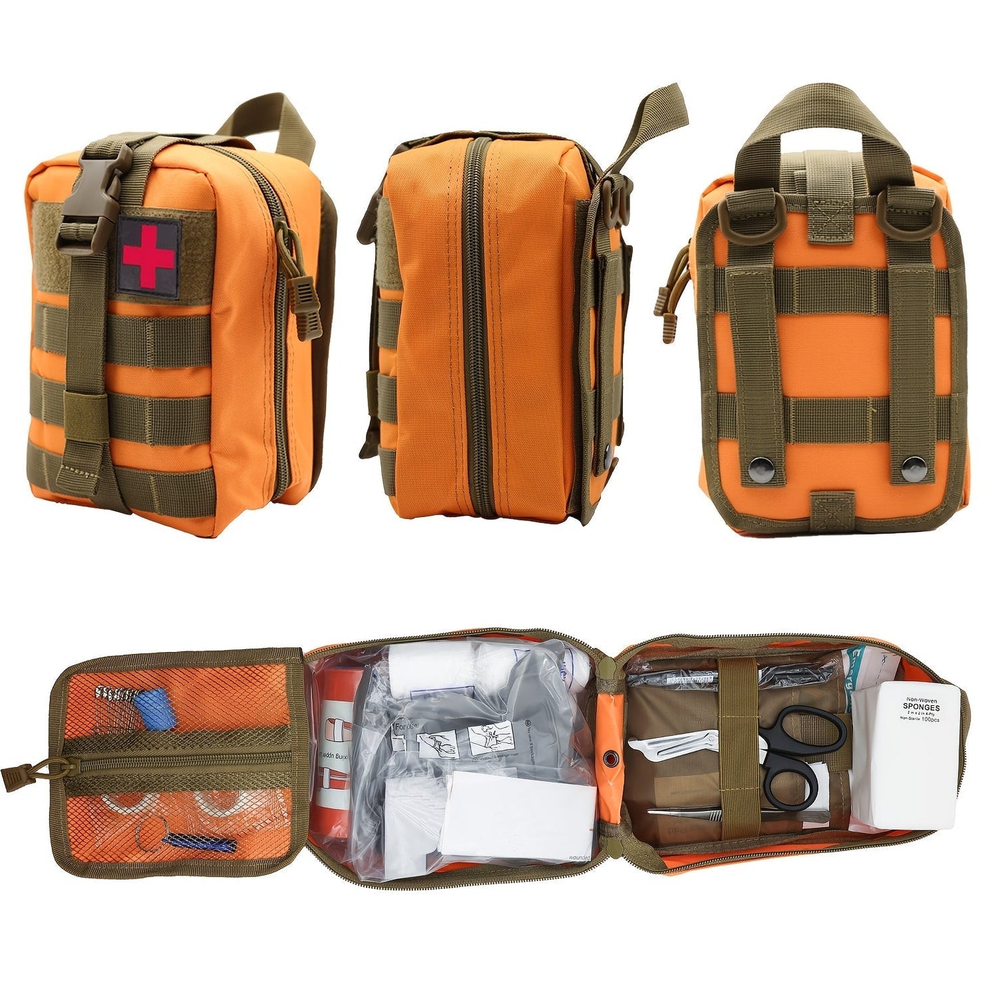 247pcs IFAK Trauma First Aid Kit with C-A-T Tourniquet Heavy Duty MOLLE Bag Bleeding Control Wound Care Splinting Airway Management for EMT Military Camping Travel Home FSA HSA Eligible