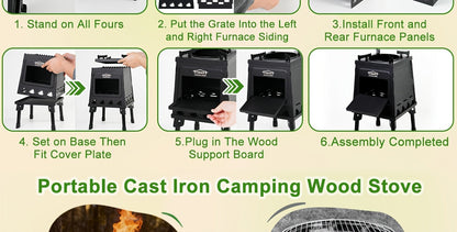 Portable Wood Burning Camp Stove with BBQ Scissors - Lightweight Outdoor Hiking Cookstove & Picnic Grill Set for Travel Camping