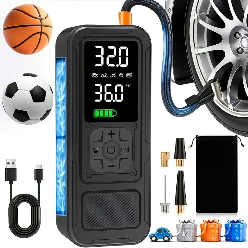 Portable Cordless Tire Inflator 160PSI Air Compressor with Digital Pressure Gauge LED Light 8X Faster Inflation for Car Motorcycle Bike Ball - Rechargeable Electric Air Pump