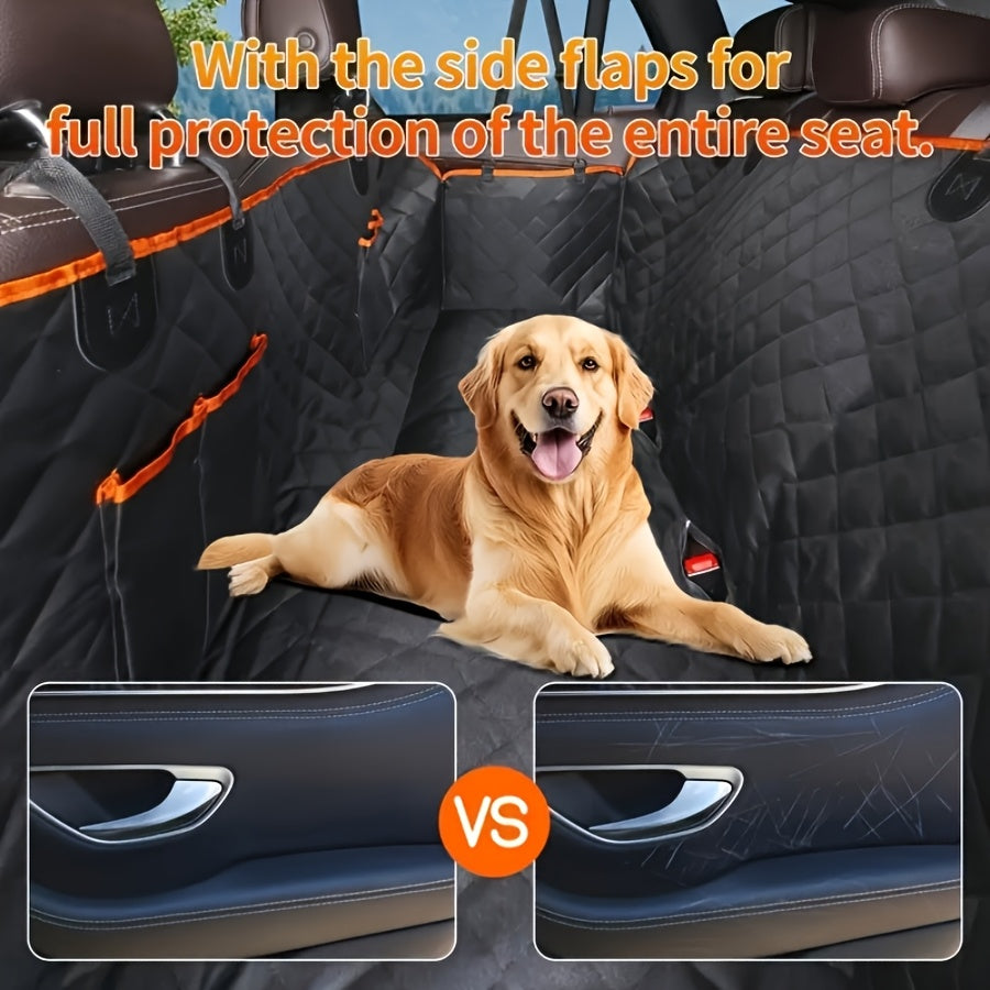 Dog Car Seat Cover Pet Hammock – Scratchproof Nonslip Backseat Protector with 4 Storage Bags & Side Flaps for Cars, Trucks & SUVs