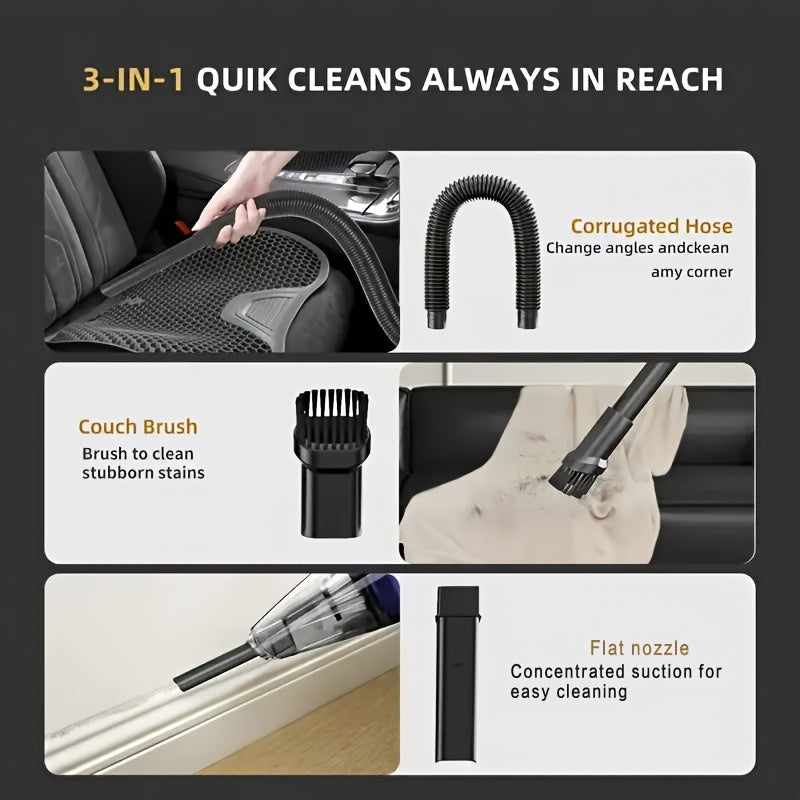 Cordless Rechargeable Handheld Vacuum Cleaner – 6KPa Strong Suction, Quiet 40dB, Portable Mini Vacuum for Pet Hair, Car, Keyboard, Office & Home Cleaning with Crevice Tool