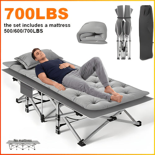 Heavy Duty Folding Camping Cot with Mattress for Adults – 500/600/700 LBS Capacity, Portable Outdoor Bed with Carrying Bag for Tents, Camping & Travel – 3 Models, 3 Colors