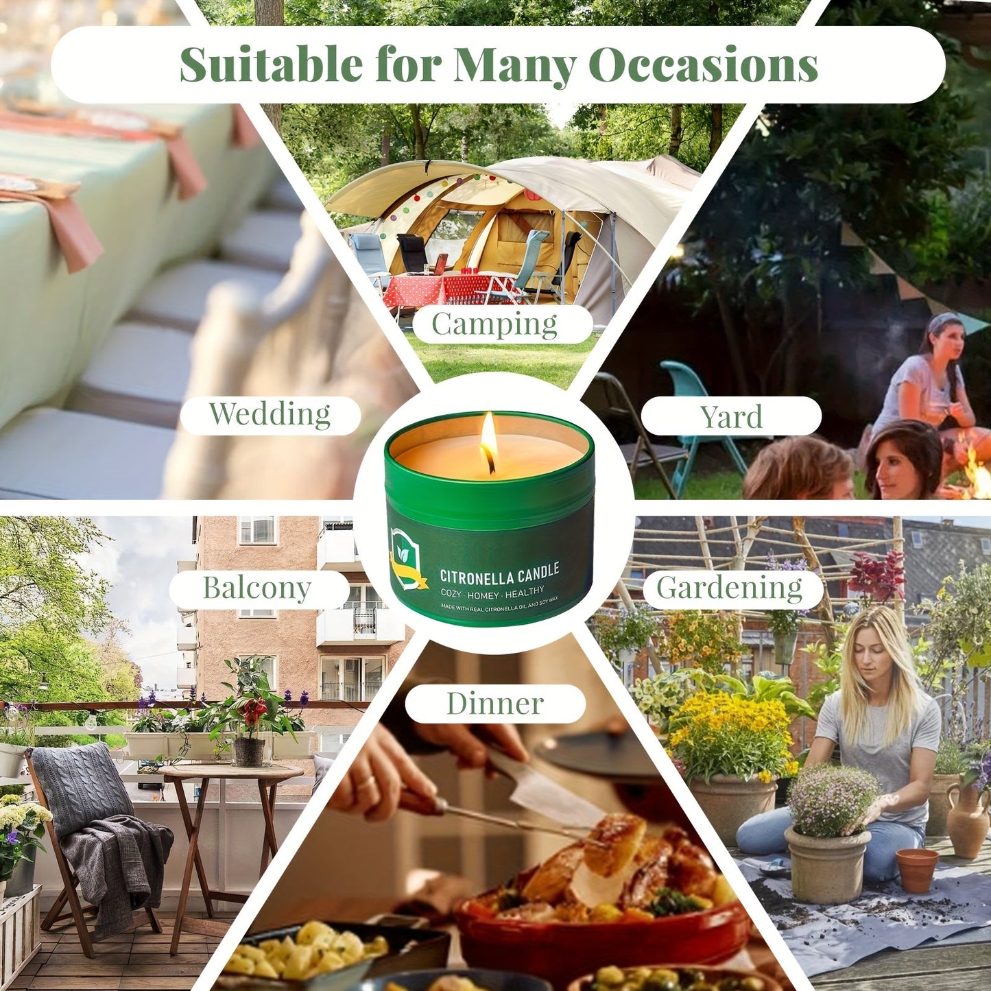 Citronella Candles Outdoor 6-Pack 4.4oz Each 150-Hour Burn Natural Mosquito Repellent for Patio Camping BBQ Garden Yard Party Deck Lanai Home Decor Gift