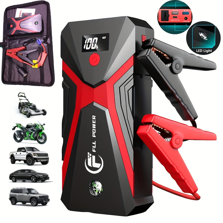 Portable Car Jump Starter Power Pack 1600A–3000A 12V Battery Booster – Compact Emergency Start for Gas & Diesel Engines with USB Charge Ports & LED Flashlight