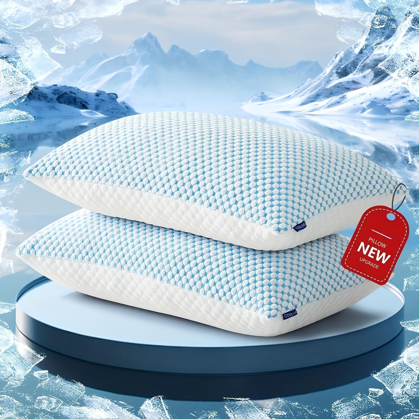 2-Pack Cooling Bed Pillows Hotel Quality Non-Collapsing Memory Foam Fill | Breathable Polyester Viscose Cover Machine Washable | Queen King Size | Side Back Stomach Sleepers | Down Alternative