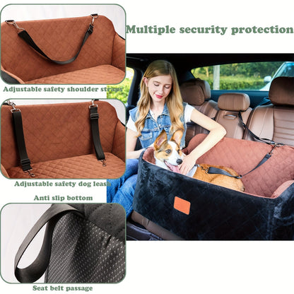 Dog Car Seat for Medium Large Dogs – Washable Memory Foam Pet Travel Car Bed with Seat Belt Pass-Through, Adjustable Straps & 3-Point Installation, Gray Black Brown All Black Black Gray