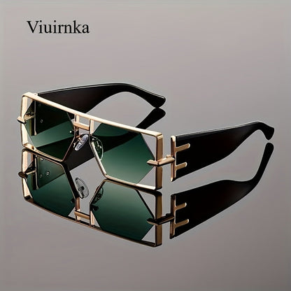 Oversized Hollow Square Sunglasses for Women & Men – UV Protection Metal Frame, PC Lens, Trendy Exaggerated Style, Beach Vacation & Summer Fashion Eyewear with Protective Case