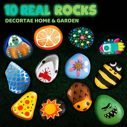 Glow in the Dark Rock Painting Kit for Kids Ages 6+ – Complete Arts & Crafts Set with 10 Rocks, 17 Paints, Gems, Brushes & Stickers | STEM Creative Art Toy Gift for Boys & Girls, Birthday & Easter