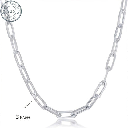 925 Sterling Silver Paperclip Chain Necklace for Women & Men – 3mm Thick Bohemian Style with Synthetic Stone, 20/22/24 Inch, Gift Box Included, Durable Everyday Jewelry for Daily Wear & Gifting
