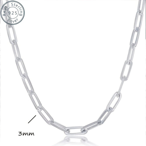 925 Sterling Silver Paperclip Chain Necklace for Women & Men – 3mm Thick Bohemian Style with Synthetic Stone, 20/22/24 Inch, Gift Box Included, Durable Everyday Jewelry for Daily Wear & Gifting