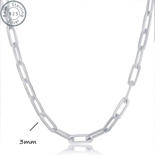 925 Sterling Silver Paperclip Chain Necklace for Women & Men – 3mm Thick Bohemian Style with Synthetic Stone, 20/22/24 Inch, Gift Box Included, Durable Everyday Jewelry for Daily Wear & Gifting