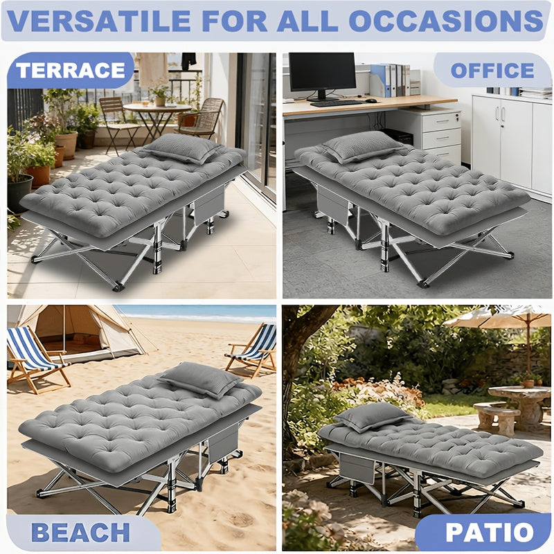 Folding Camping Bed with Mattress & Side Pockets – Heavy Duty Portable Cot for Adults, Foldable Guest Bed for Camping Outdoor Courtyard Terrace Office Guest Room