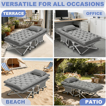 Folding Camping Bed with Mattress & Side Pockets – Heavy Duty Portable Cot for Adults, Foldable Guest Bed for Camping Outdoor Courtyard Terrace Office Guest Room