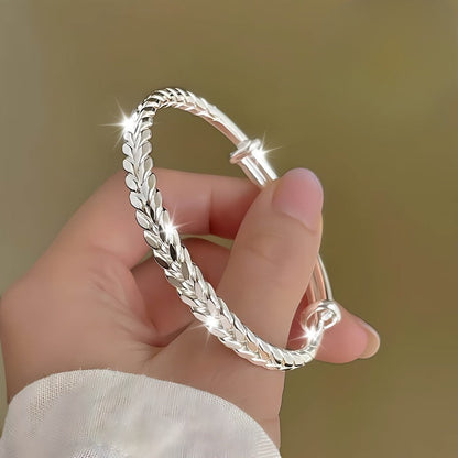 999 Sterling Silver Bohemian Wheat Chain Bracelet for Women – Adjustable No-Plating Pure Silver Bracelet, Elegant Daily Wear Jewelry Gift for Anniversary Valentine’s Day Birthday