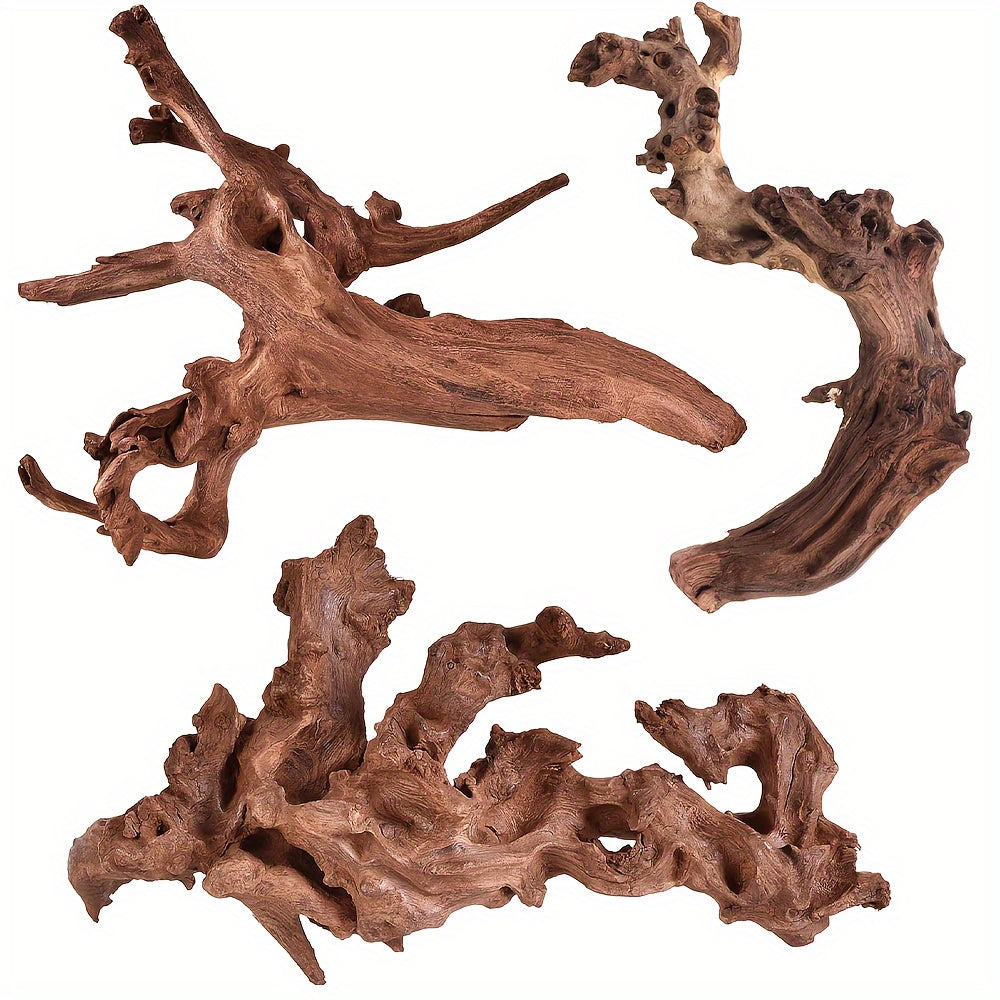Natural Sinking Driftwood for Aquarium Decor – 3pcs Large Real Wood Fish Tank Decoration for Freshwater, Reptile & Terrarium, Fish-Safe Purple Teak Driftwood Set
