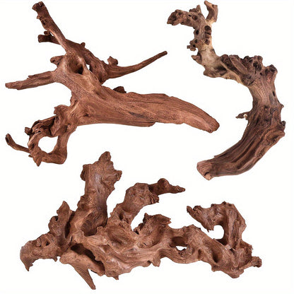 Natural Sinking Driftwood for Aquarium Decor – 3pcs Large Real Wood Fish Tank Decoration for Freshwater, Reptile & Terrarium, Fish-Safe Purple Teak Driftwood Set
